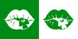 Día de San Patricio. Beso irlandés. Logo con silueta de labios de mujer con shamrock de 3 hojas en espacio negativo