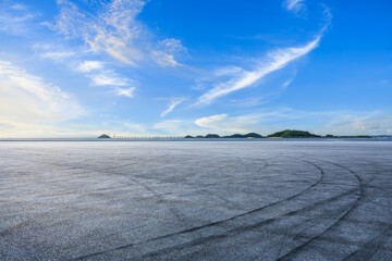 Asphalt road platform and coastline nature scenery