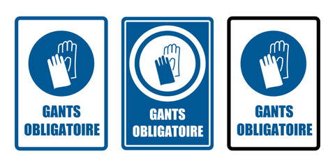 Wall Mural - gants obligatoire equipement sécurité travail EPI icones rond bleu