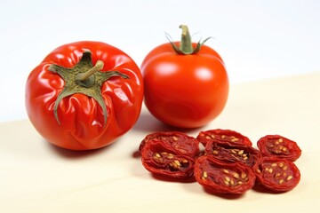 Canvas Print - a dry, dehydrated tomato next to a ripe and vibrant one