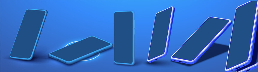 Poster - modern smartphones in various angles on a blue background