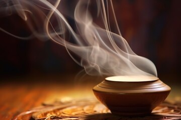 Canvas Print - close-up of wisps of incense smoke from a ceramic vessel