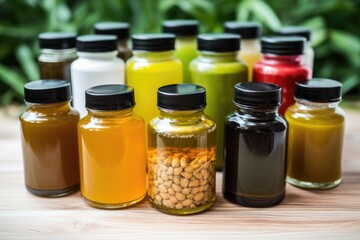 Canvas Print - a close-up of vegan supplements in bottles