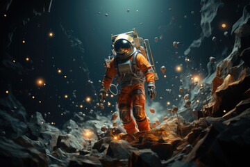 Wall Mural - little astronaut on another planet. Generative AI