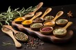 a selection of ayurvedic spices in wooden spoons