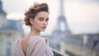 © Filip - Model portraying elegance with a soft pastel makeup look, set against a backdrop of Parisian architecture