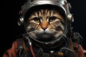 Wall Mural - Portrait of cat astronaut in spacesuit. Funny animal