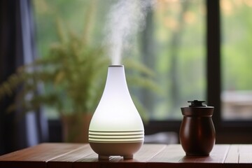 Sticker - aromatherapy diffuser with fog on a wooden table