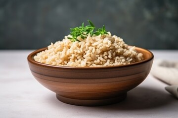 Canvas Print - brown rice served in a minimalist ceramic bowl