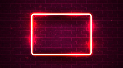 Wall Mural - Neon lamp frame on brick wall background. Las Vegas concept.