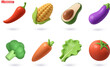Vegetables and fruits 3d vector cartoon icon set