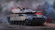 Israel-Hamas war, military operations near the Gaza Strip. Powerful Israel army modern main battle Merkava Mk 4 tank. 3D heavy military vehicle IDF Merkava tank weapon, Israeli-Palestinian conflict