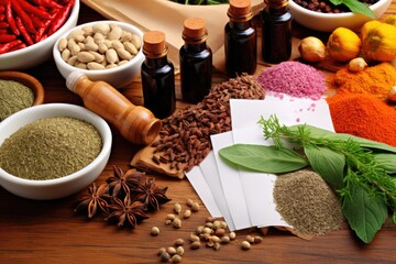 Poster - spices and herbs spread around health insurance papers