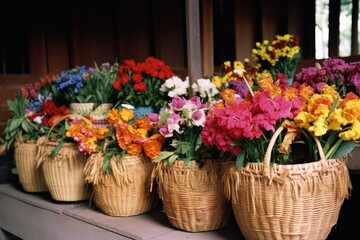 overflowing baskets of flowers for a cultural gathering