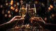 photo of Celebration toast with two champagne glasses. New Yeares Eve. Generative AI