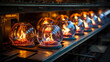 Glassware Annealing: Glassware products slowly cooling in an annealing oven to relieve stress.