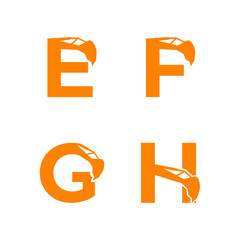 Letter E F G H with excavator arm. E F G H excavator logo template, hydraulic initials