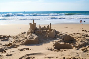 Wall Mural - destroyed sandcastle at the edge of the beach