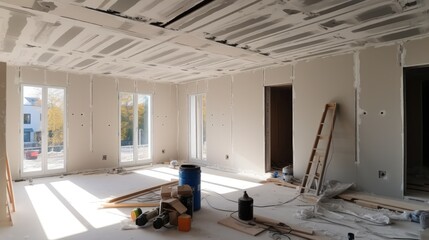 Aufkleber - Partition for interior wall, Drywall installation at new home for under construction.