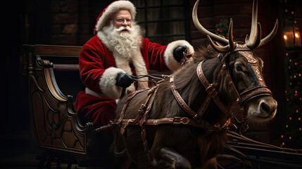 Canvas Print - Santa Claus Preparing for Enchanted Sleigh Ride