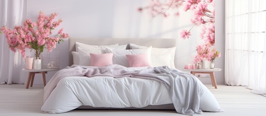 Poster - Bedroom adorned with flowers With copyspace for text