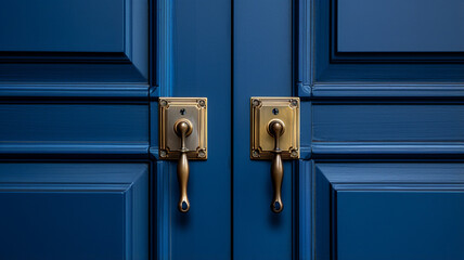 Poster - Blue wooden door with metal handle