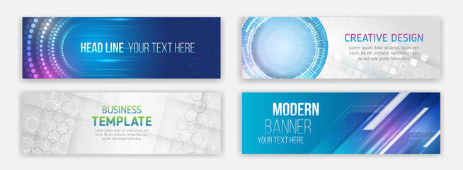 Leinwandbilder - Blue and grey Technology cover. Modern banner on the theme of data protection, cyber security, science, data array. Futuristic digital communication background.