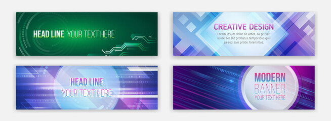 Poster - Modern banner on the theme of data protection, cyber security, science, data array. Futuristic digital communication background. Blue Technology cover.