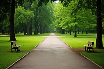 a pathway splitting into two in a green park