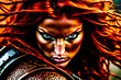 A red-haired warrior woman with sultry eyes
