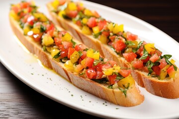 Poster - a row of lemon zest bruschetta on a long, skinny dish