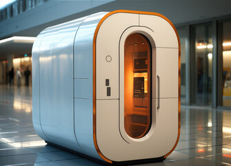 Poster - White high-tech intelligent parcel locker.