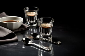 Canvas Print - italian espresso cups, spoon placed on right side