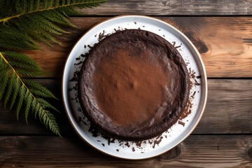 Poster - top view of a flourless chocolate cake on a wooden table