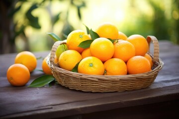 Wall Mural - a basket full of freshly harvested oranges