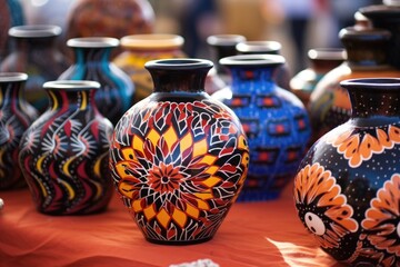 intricately painted pottery showcased at a cultural festival