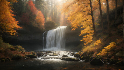 Wall Mural - waterfall in autumn forest