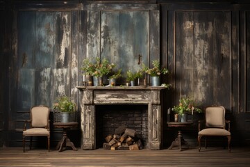 Wall Mural - Vintage distressed wood backdrop, Generative AI