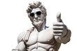 Sculpture of a Greek man showing thumbs up, cut out male statue in Greek style approve