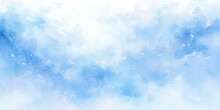 Blue Sky And Clouds Watercolor Background.