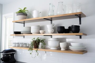 Wall Mural - diy open shelves in kitchen with dishes