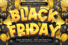 black friday 3d text effect and editable text effect whit ribbon bows and balloons illustration