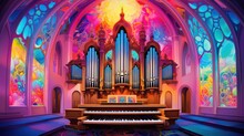 Church Organ, Colorful Painting, Illustration