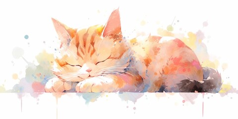 Wall Mural - Cute cat hand drawn watercolor illustration.