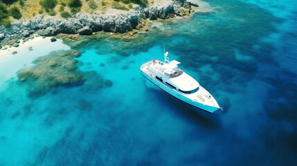 Wall Mural - Aerial drone view of a luxury yacht on the sea in the Caribbean