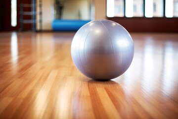 Canvas Print - view of a pilates ball on a wooden gym floor