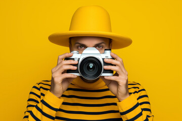 Studio man lifestyle photograph photo camera art yellow