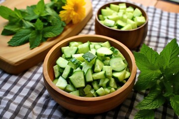 Poster - cucumber and avocado salad placed on a bamboo mat