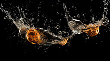 Soda Water Bubbles Splashing Underwater Against Black Background. Cola Liquid Texture That Fizzing And Floating Up To Surface Like A Explosion In Under Water For Refreshing Carbonate Drink Concept.
