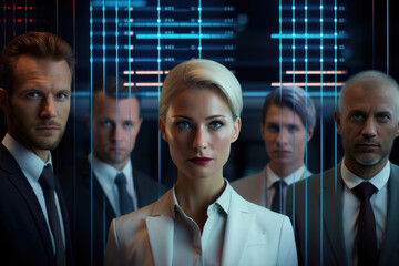 Poster - Portrait of business people with glowing line details